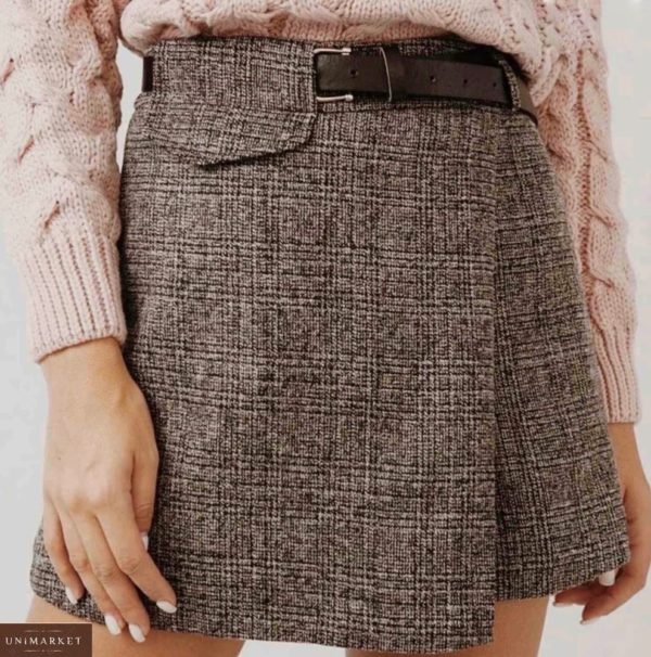Приобрести коричневого цвета юбку-шорты из твида полушерсти с поясом (размер 44-48) для женщин выгодно
