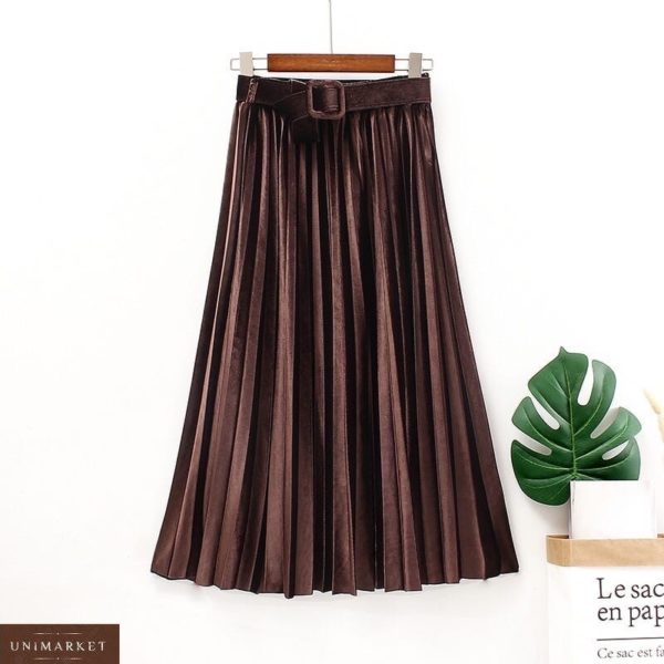 Заказать коричневую юбку плиссе из бархата для женщин по скидке