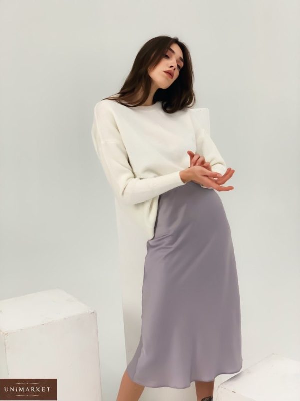Заказать женскую шелковую сирень юбку длины миди (размер 42-48) онлайн