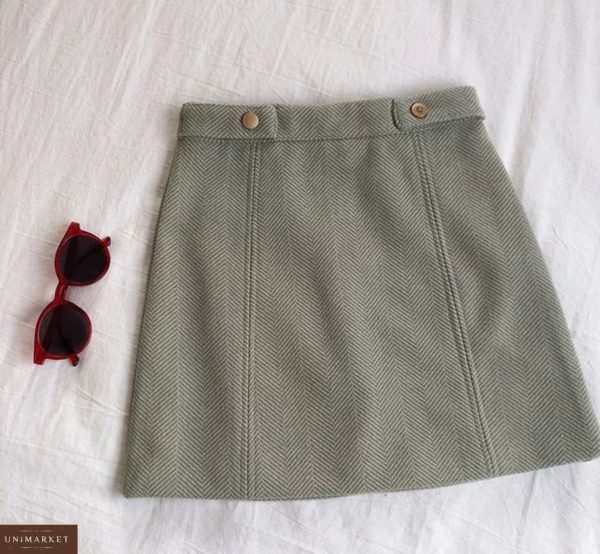 Приобрести светло-серую мини юбку из твида в мелкую полоску елочка женскую недорого