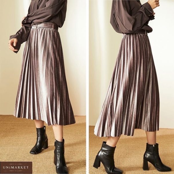 Заказать коричневую юбку плиссе из бархата недорого для женщин
