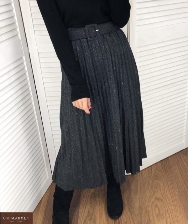 Приобрести женскую юбку плиссе черную из плотного трикотажа онлайн