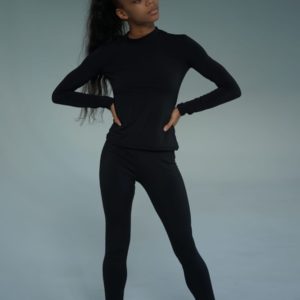 Замовити чорного кольору жіночий трикотажний костюм на флісі: лосини і гольф (розмір 42-54) онлайн