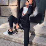 Замовити чорний прогулянковий жіночий в'язаний костюм з турецького трикотажу онлайн