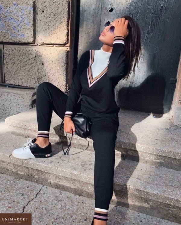 Заказать черный прогулочный женский вязаный костюм из турецкого трикотажа онлайн