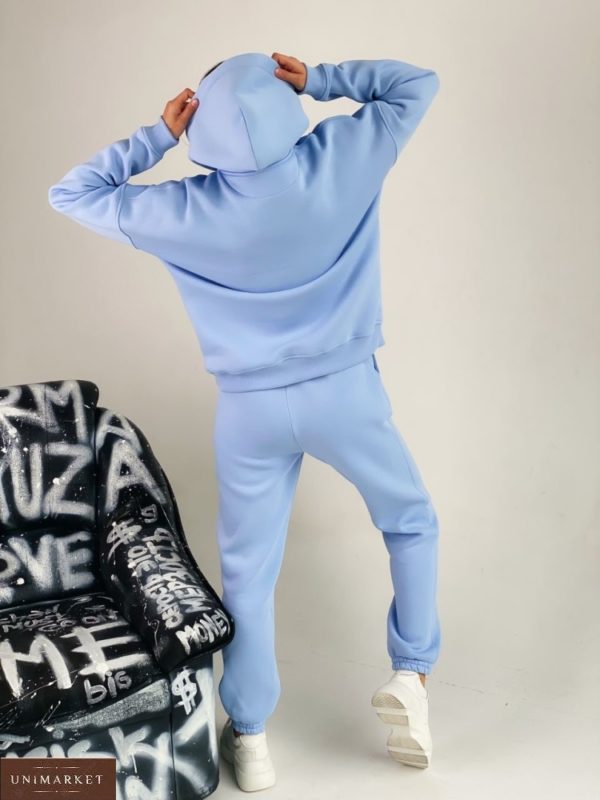 Придбати блакитний спортивний костюм оверсайз на флісі з капюшоном (розмір 42-48) для жінок вигідно