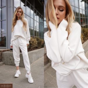 Заказать белый женский спортивный костюм из трехнити: штаны+свитшот (размер 42-50) недорого