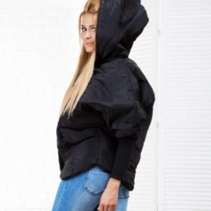 Придбати чорну куртку на синтепоні з вушками Міккі Мауса для жінок вигідно
