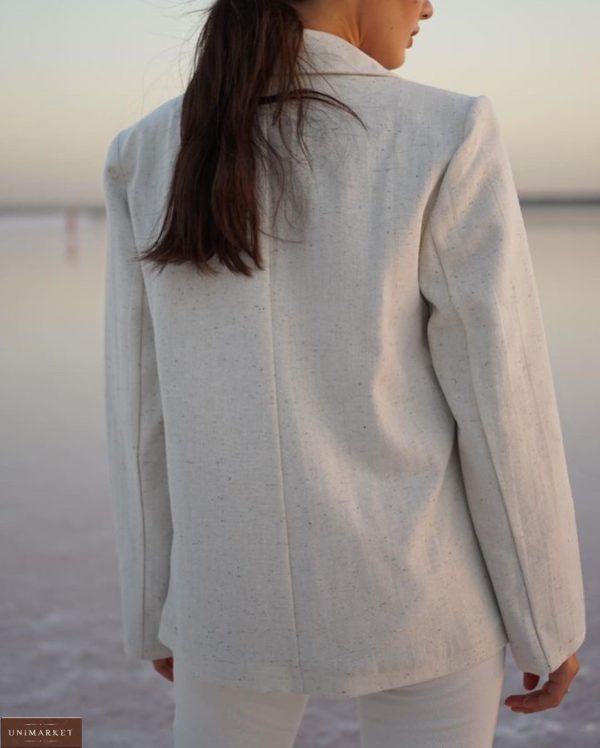 Замовити сірий двобортний піджак з вовни на підкладці з поясом (розмір 42-52) для повних жінок по знижці