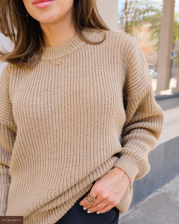 Замовити пісочний жіночий на осінь вовняний светр оверсайз онлайн
