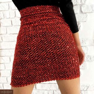 Заказать красную женскую юбку-резинку с пайетками онлайн
