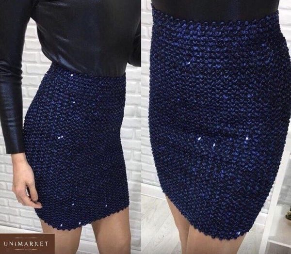 Приобрести синюю юбку-резинку с пайетками дешево для женщин
