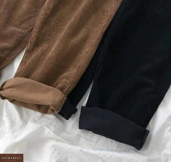 Замовити коричневі, чорні вельветові штани на високій посадці дешево для жінок