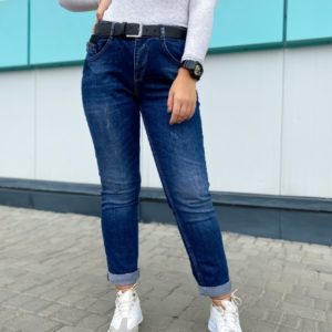 Заказать женские темно-синие джинсы с подкатами недорого