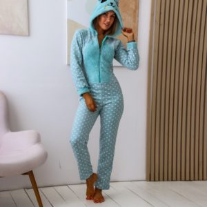 Замовити блакитний для жінок спальний комбінезон в горошок з плюшу (розмір 42-50) онлайн