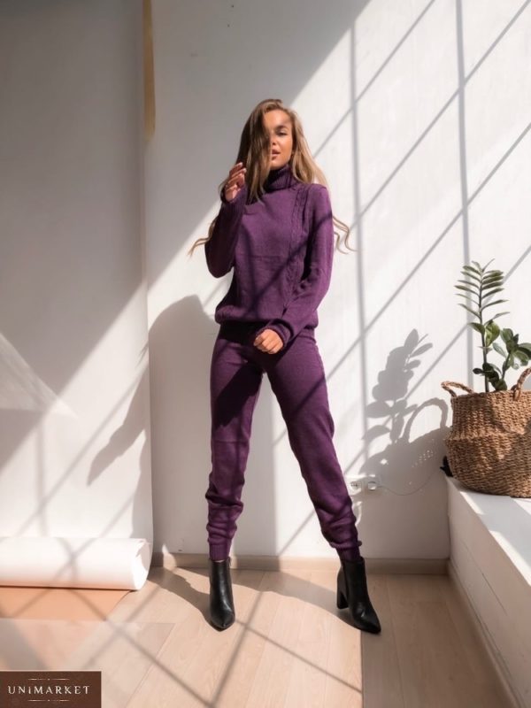 Замовити фіолетовий прогулянковий костюм в'язаний з вовною за низькими цінами жіночий