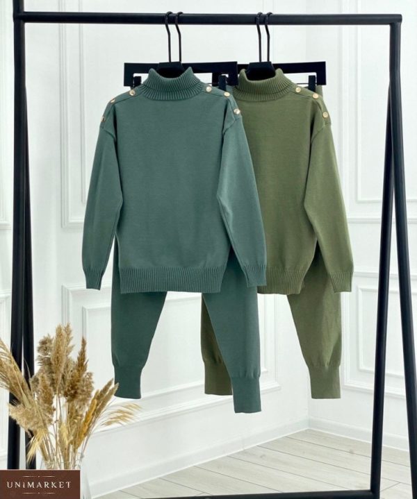 Заказать цвета мор.волна, зеленый костюм машинной вязки со свитером по скидке для женщин