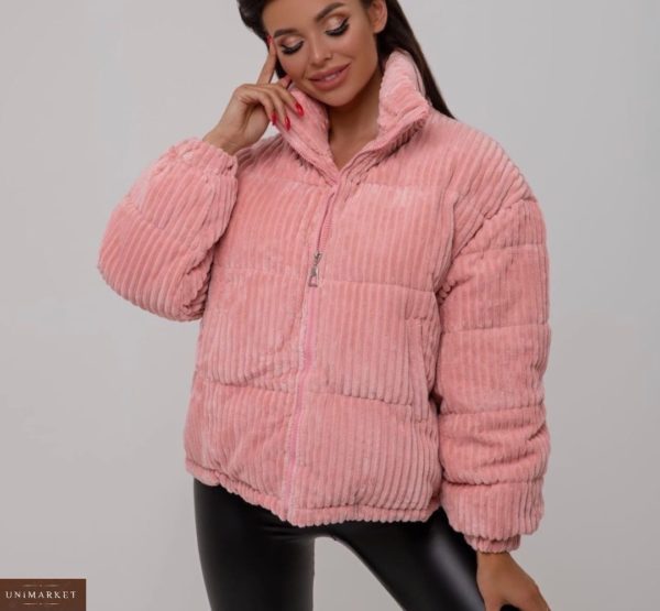 Купить розовый куртку из вельвета с наполнителем (размер 44-48) недорого для женщин