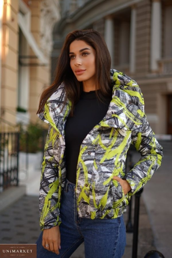 Заказать салатовую женскую куртку на синтепоне с двойным воротником (размер 42-54) недорого
