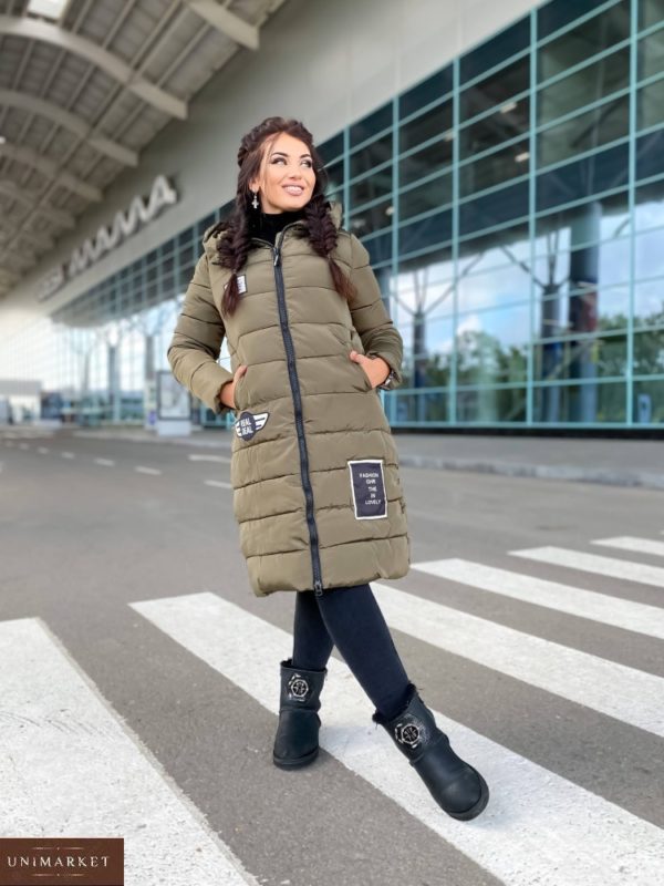 Приобрести хаки женскую зимнюю куртку на холлофайбере (размер 42-52) недорого