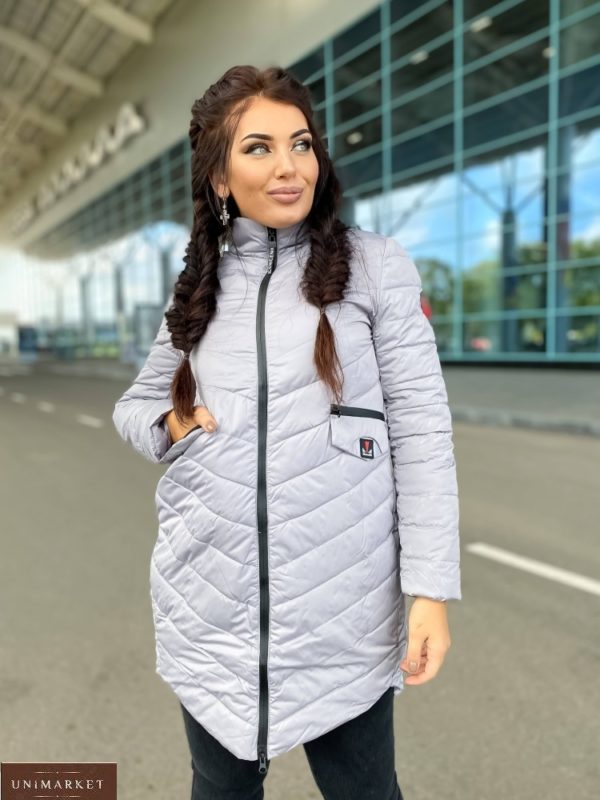 Купити жіночу куртку з асиметричним низом (розмір 42-48) блакитну в інтернеті