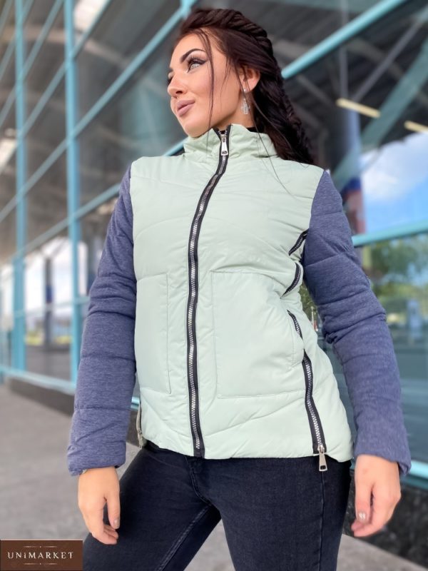 Купити м'ятну двобарвну куртку зі змійками (розмір 42-48) для жінок онлайн