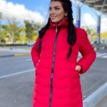Приобрести красную женскую теплую куртку с волнистой стежкой (размер 42-50) недорого