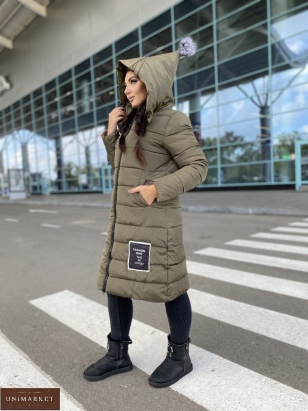 Заказать женскую зимнюю куртку на холлофайбере (размер 42-52) цвета хаки по скидке
