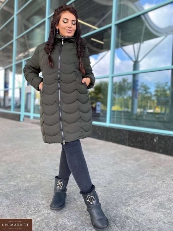 Замовити кольору хакі теплу куртку з хвилястою стежкою (розмір 42-50) для жінок зі знижкою