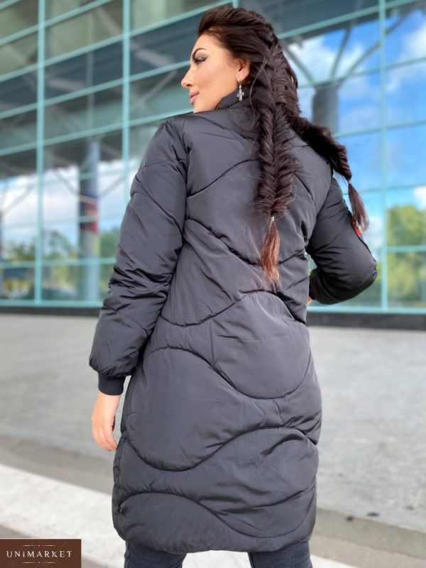 Придбати жіночу зимову куртку на змійці на холлофайбер (розмір 48-50) чорного кольору недорого