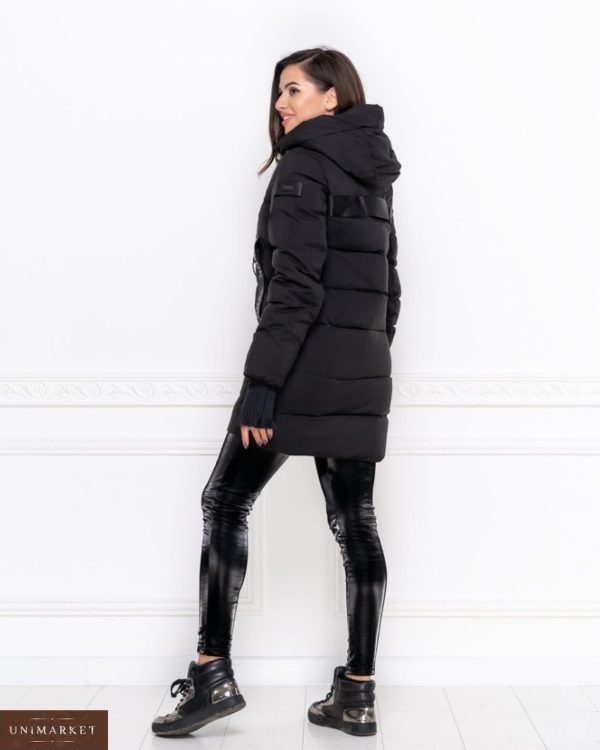 Заказать черную зимнюю куртку на холлофайбере с капюшоном (размер 42-50) для женщин в интернете