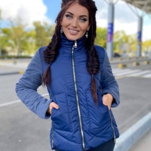 Купити двобарвну куртку зі змійками (розмір 42-48) синю на весну і осінь вигідно