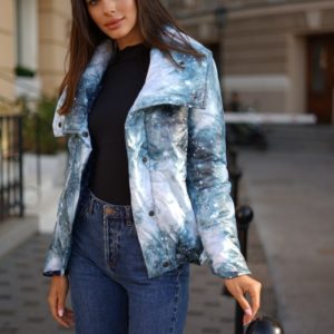 Купити блакитну куртку на синтепоні з подвійним коміром (розмір 42-54) для жінок недорого