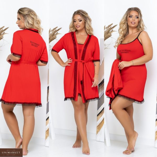 Замовити червоний комплект Victoria's Secret: халат + нічна сорочка (розмір 42-62) для жінок в інтернеті