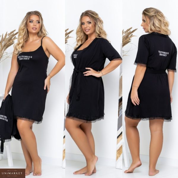 Заказать черного цвета комплект Victoria's Secret: халат+ночная сорочка (размер 42-62) для женщин по низким ценам