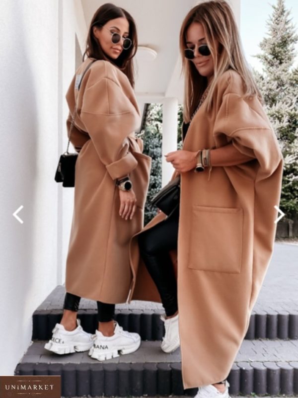 Купить женское бежевое пальто-одеяло oversize из кашемира онлайн