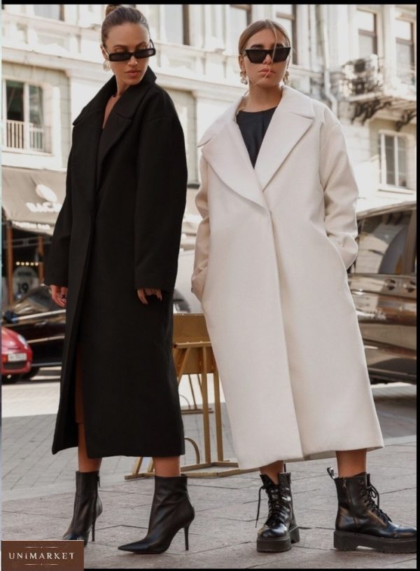 Приобрести черное, молочное длинное универсальное пальто оверсайз для женщин в Украине
