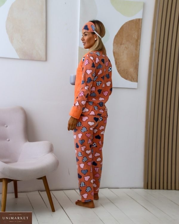 Купить оранж женскую теплую пижаму из плюша с повязкой (размер 42-50) недорого