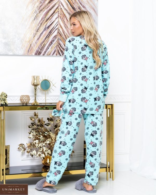 Приобрести голубую теплую пижаму из плюша с принтом (размер 42-52) для женщин на подарок