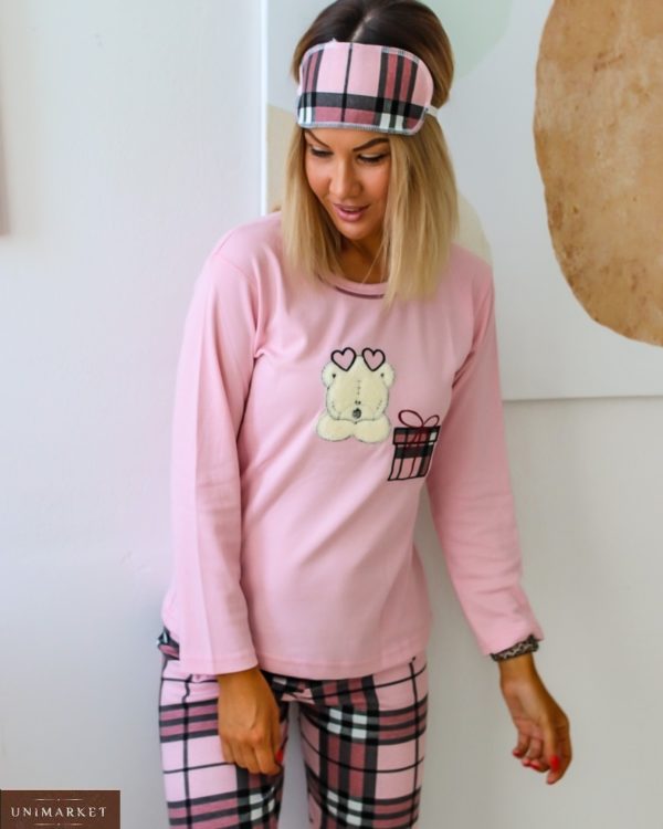Приобрести женскую пижаму с узкими штанами и повязкой (размер 44-50) розового цвета по низким ценам