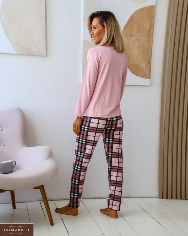 Купить женскую пижаму с узкими штанами и повязкой (размер 44-50) на осень розового цвета выгодно