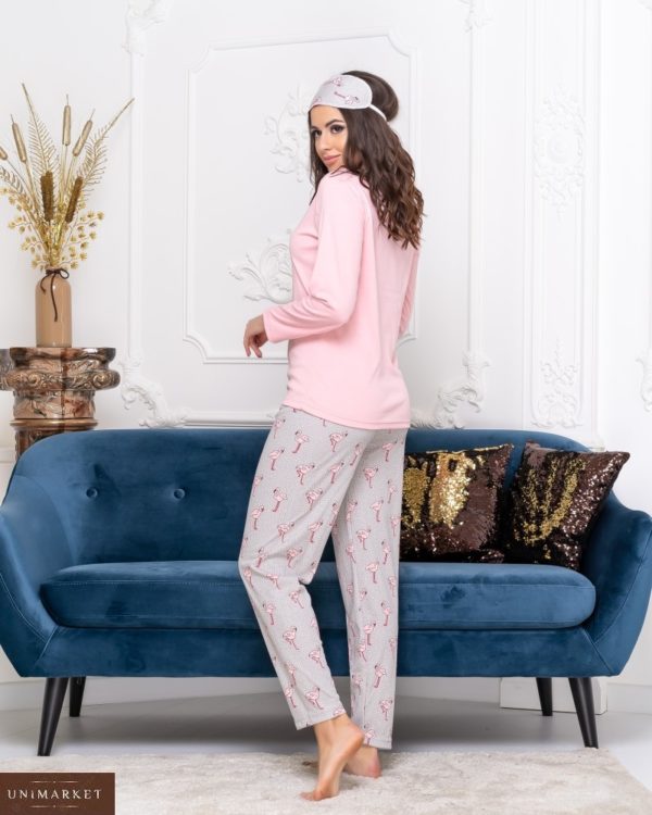 Купить по скидке розовую пижама с фламинго с повязкой в комплекте (размер 44-50) для женщин