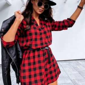 Купити червоне плаття для жінок міні з бавовни в клітку онлайн