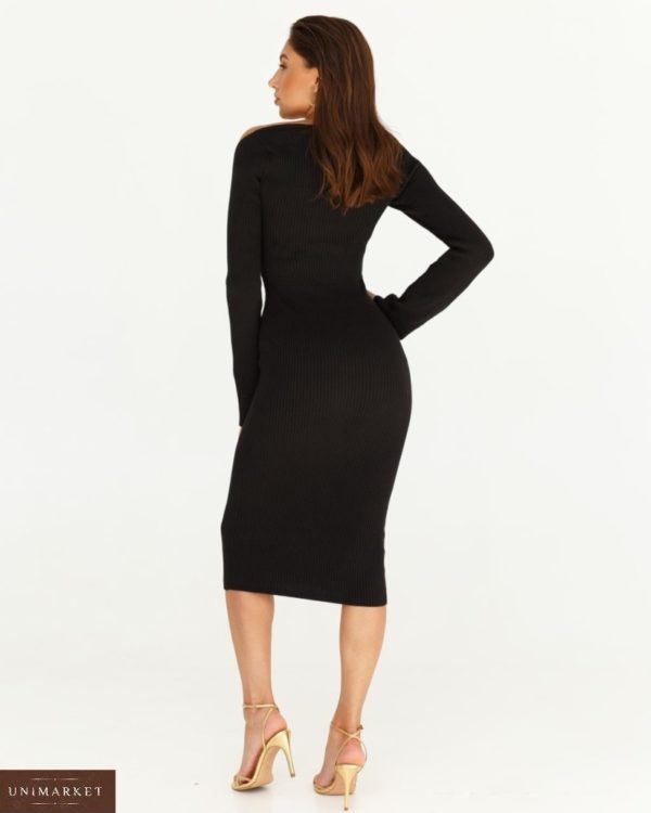 Придбати чорного кольору силуетне плаття з довгим рукавом з трикотажу для жінок в інтернеті