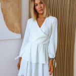 Замовити біле жіноче плаття з жатки з довгим рукавом (розмір 42-48) онлайн