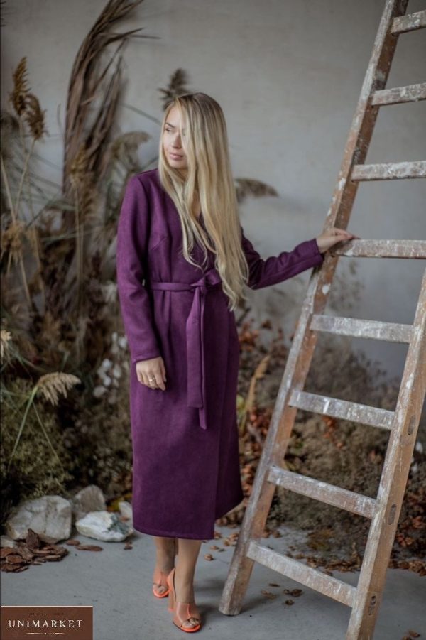 Придбати кольору фіолет замшеве плаття на запах з довгим рукавом недорого для жінок за низькими цінами