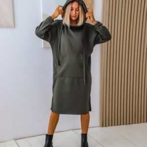 Придбати хакі жіноче тепле плаття-худі з начосом (розмір 42-56) по знижці