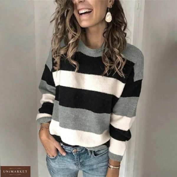 Придбати жіночий светр з велюру сірого кольору в широку смужку в Україні