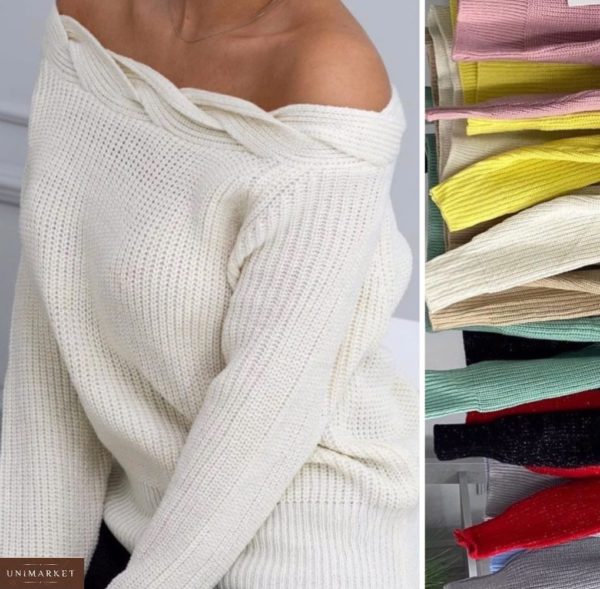 Купить белый, черный, красный, фисташка, серый, пудра свитер для женщин с шерстью с открытыми плечами недорого
