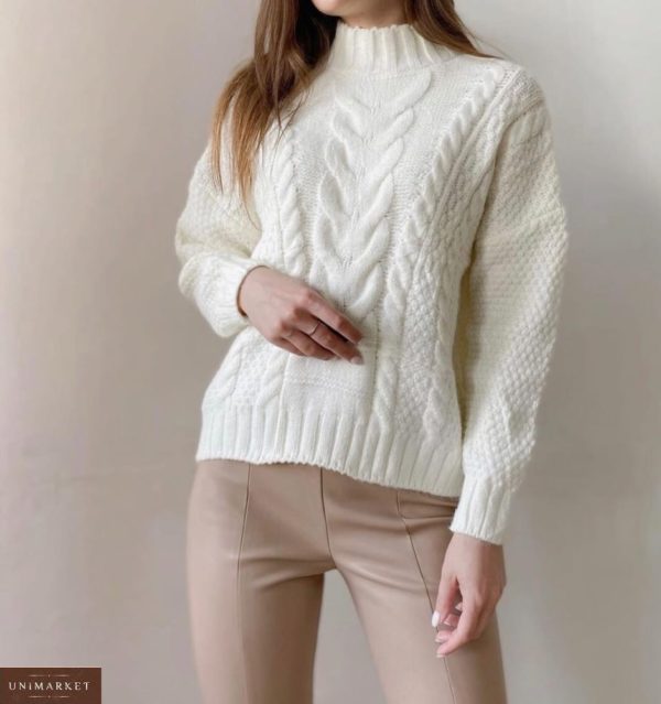 Замовити білий жіночий светр з кашеміру зі спущеною лінією плеча по знижці